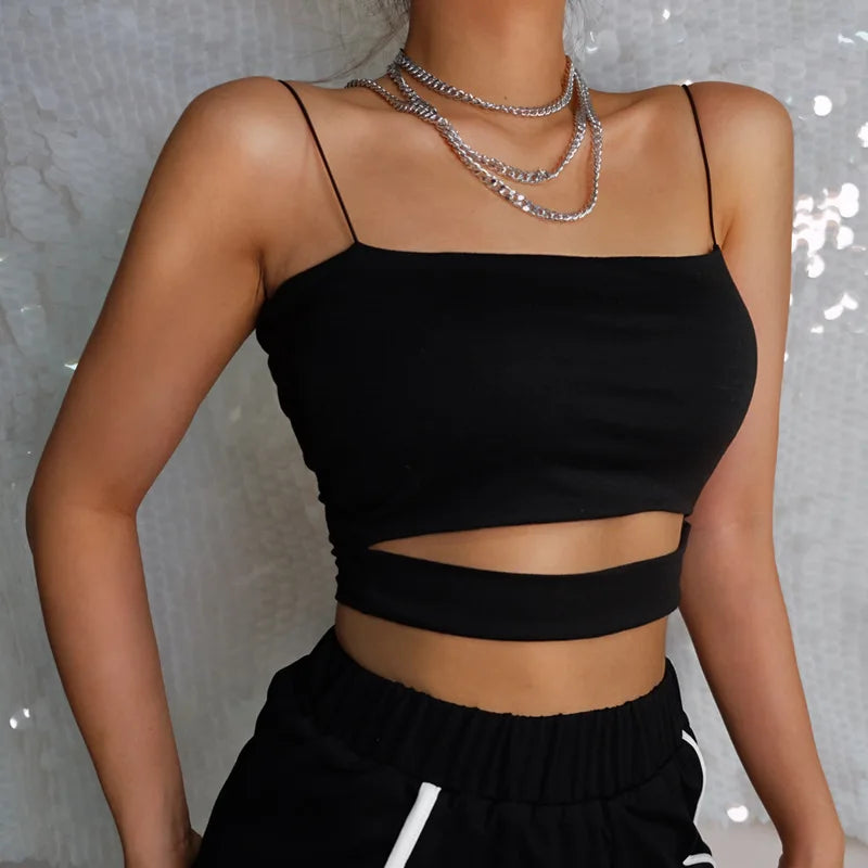 New Fashion Hot Sexy Women Summer Sexy Casual Sleeveless Cut-Out Short Tee Shirt Crop Top Vest Strap Tank Top Blouse