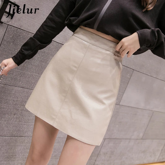 Jielur Leather Skirt Autumn Winter New Korean High Waist