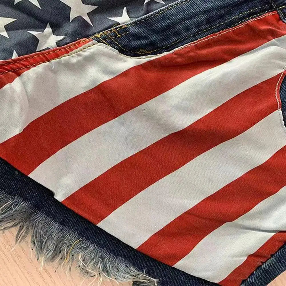 Women's Denim Shorts High Waist Skinny American Flag