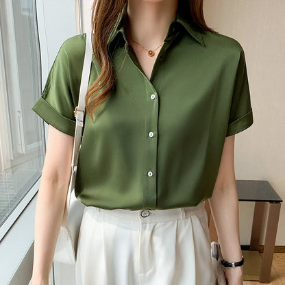 Blouses Summer Short Sleeve Blouse Women Blusas Mujer De Moda 2024 Verano Turn Down Collar Chiffon Blouse Shirt Women Tops E704