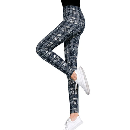 Yrrety Black Plaid Leggings Skinny Women's Workwear Push Up Leggings