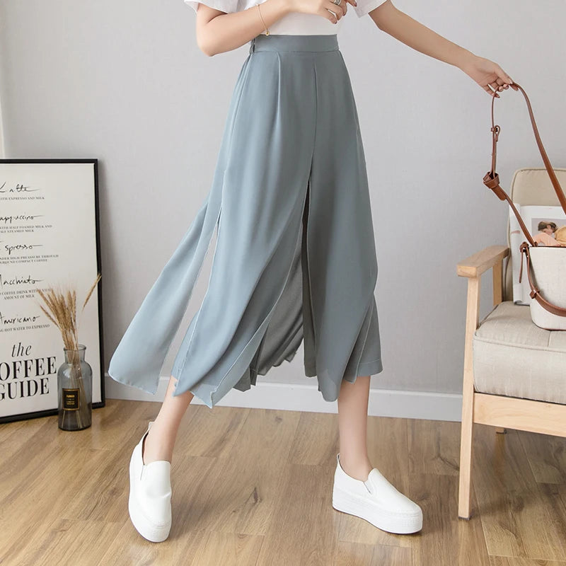 Palazzo Pants Women's Summer Casual Loose High Waist Blue