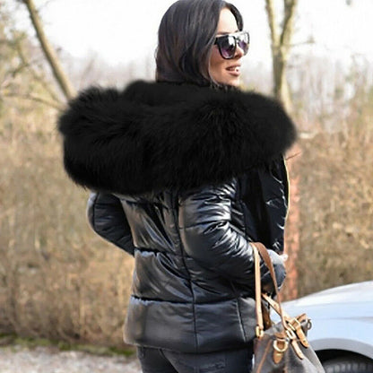 Loose Faux Fur Hooded Jacket - Women’s Winter Zipper Down Coat