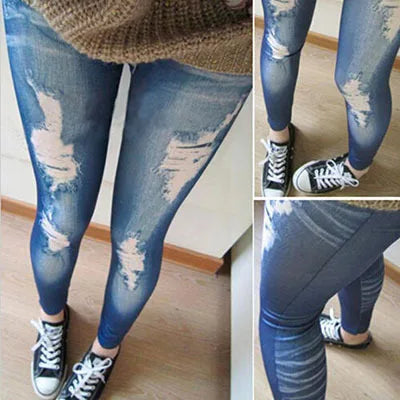 New Black/Blue Leggings Women's Fashions Destroyed Stretch Skinny Jeans