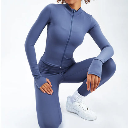 Newest Zipper Long Sleeve Yoga Set High Waist Fitness Sport Gym Suit