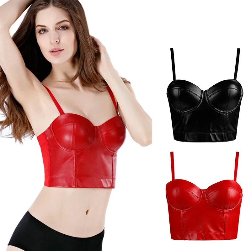 Wechery Women Leather Corset Top Crop Bustier Gothic Bra Push Up Bodice Sexy Lingerie Corselet Party Short Camis Plus Size 6XL