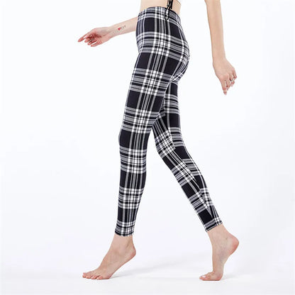 Yrrety Black Plaid Leggings Skinny Women's Workwear Push Up Leggings