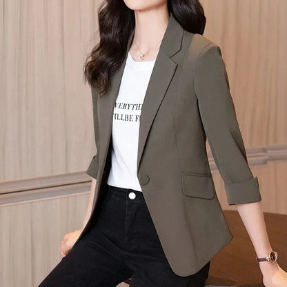 Solid Color Thin Blazer Women New Three-Quarter Sleeve Spring Summer Slim Short Suit Jacket