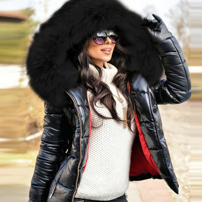 Loose Faux Fur Hooded Jacket - Women’s Winter Zipper Down Coat