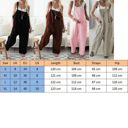 Women's Linen Dungarees Harem Strap Pant Loose Jumpsuit Baggy Trousers