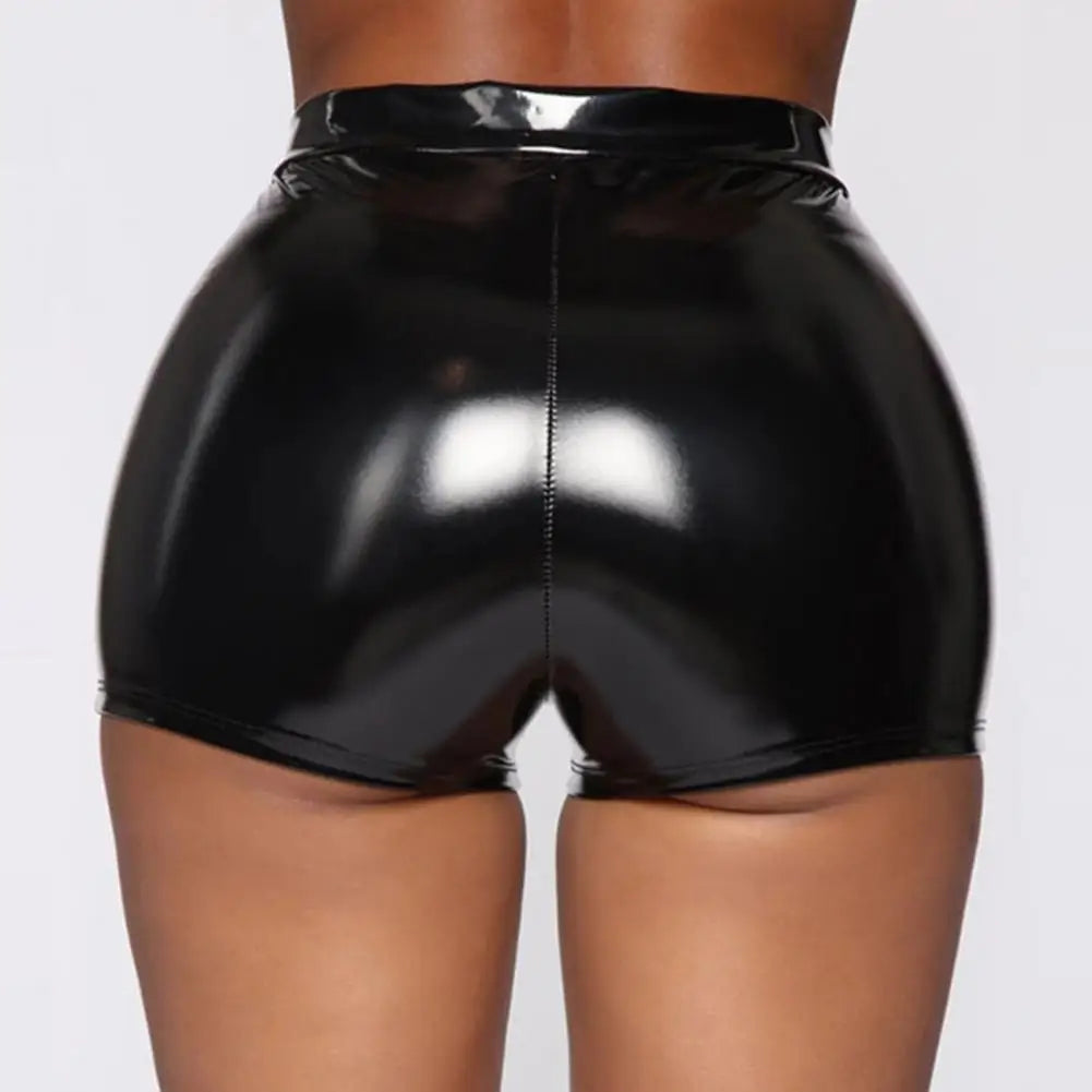 Women's Faux Latex Leather Shorts Stretchy High Waist Bodycon