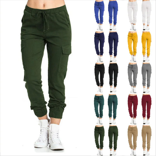 Solid Jogger Women's Cargo Pants Drawstring Elastic Sports