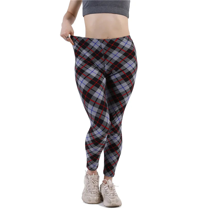 Yrrety Black Plaid Leggings Skinny Women's Workwear Push Up Fitness