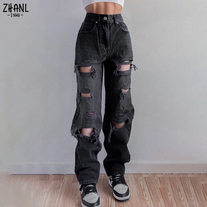 Ripped Vintage Distressed Jeans Streetwear Hip Hop High Waist