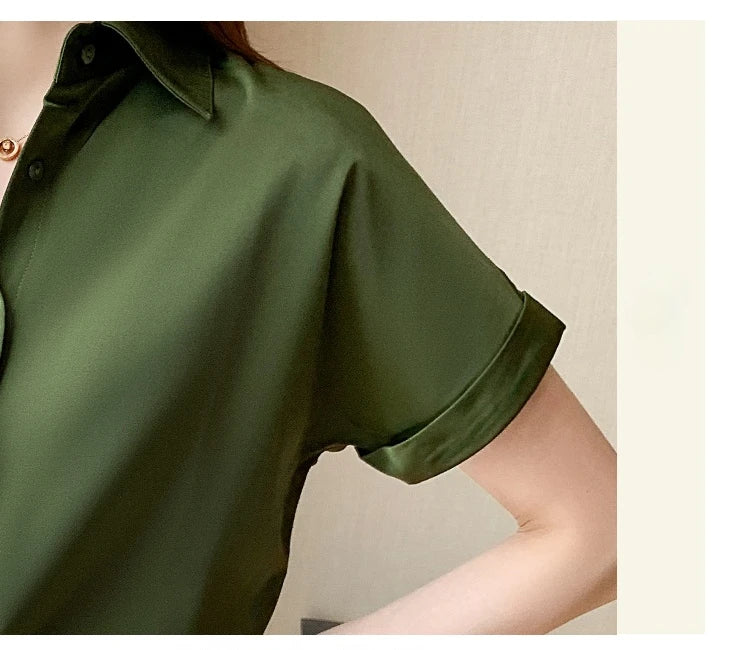 Blouses Summer Short Sleeve Blouse Women Blusas Mujer De Moda 2024 Verano Turn Down Collar Chiffon Blouse Shirt Women Tops E704