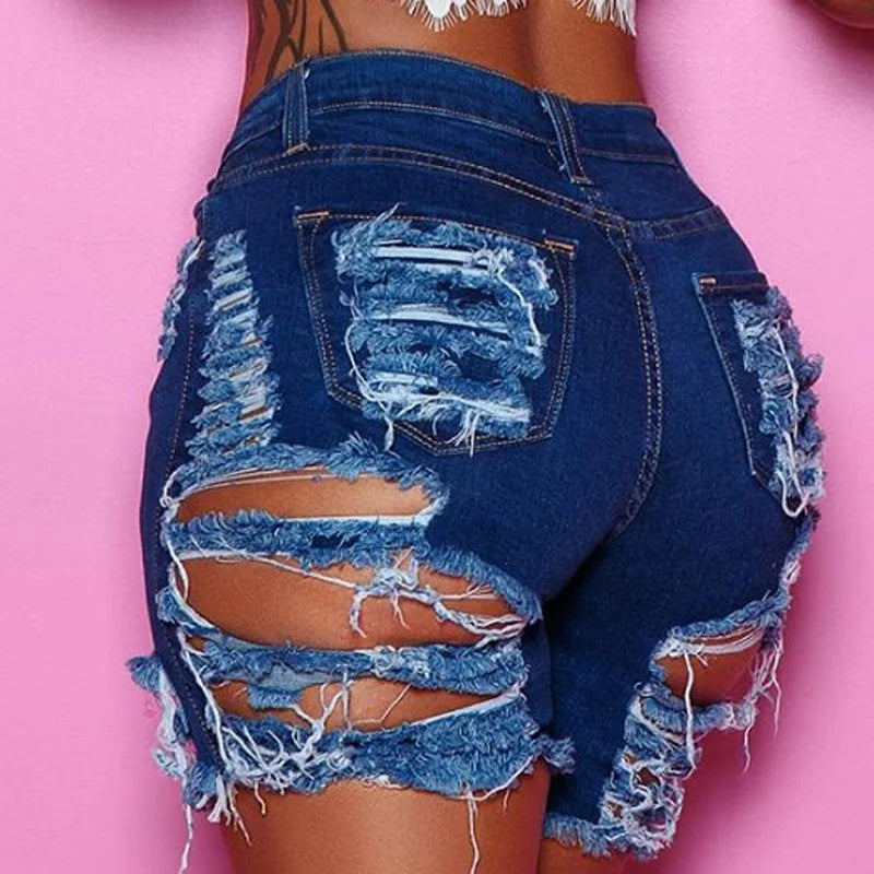 Summer Woman Trendy Ripped Denim Shorts Fashion High Waist