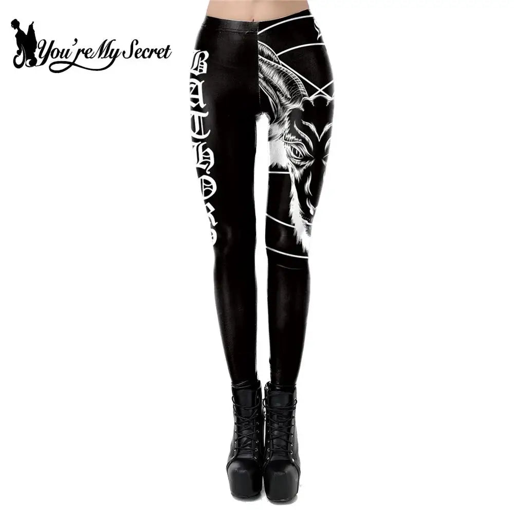 Gothic Ouija Leggings Satan Goat Workout Pants Black Slim