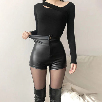 Black Fashion Casual Summer Shorts Faux Leather Goth