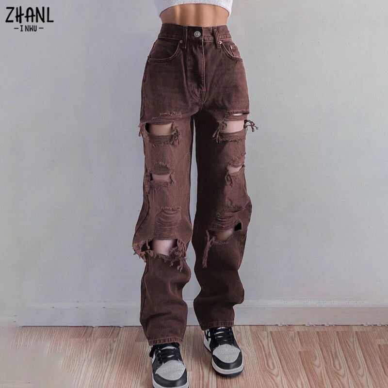 Ripped Vintage Distressed Jeans Streetwear Hip Hop High Waist