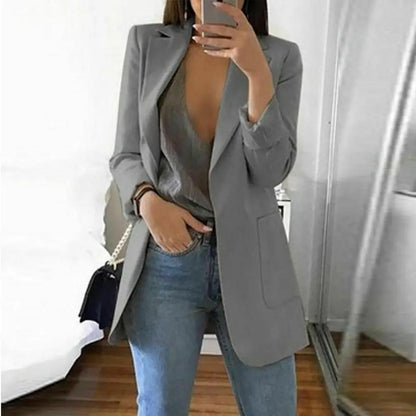 Slim Blazers Women 2021 Autumn Suit Blazers Jacket Work Office Lady Suit Black with Pockets-1