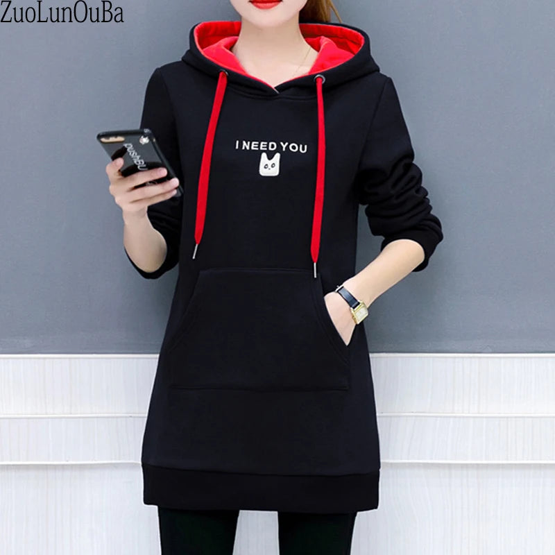 Zuolunouba Corduroy Hoodie - Chic Hooded Black Hoodies, Letter Embroidery Harajuku Pullovers