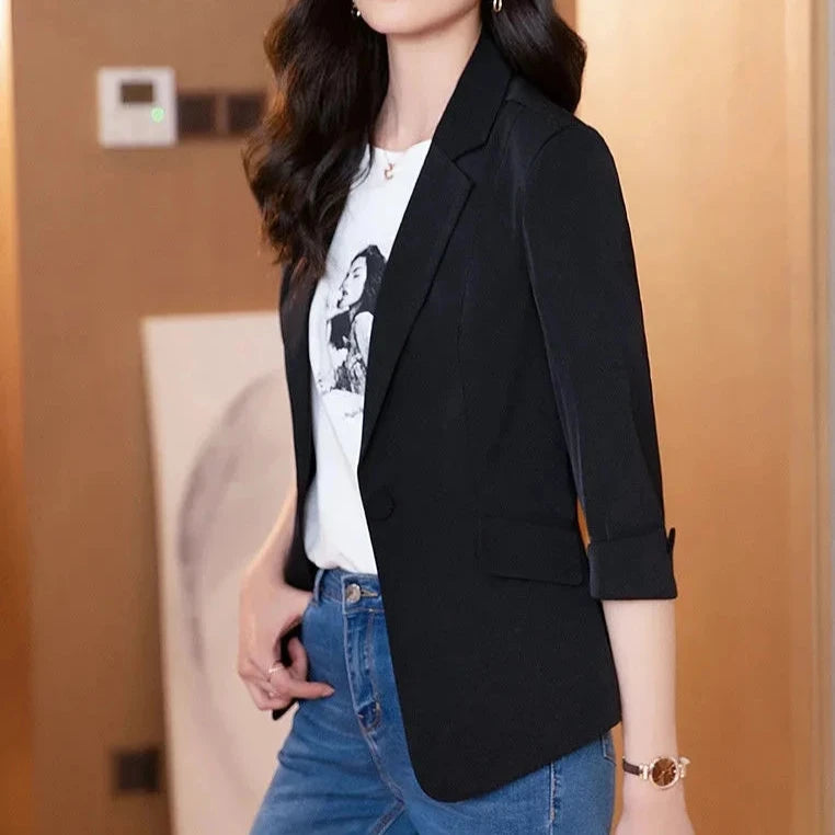 Solid Color Thin Blazer Women New Three-Quarter Sleeve Spring Summer Slim Short Suit Jacket