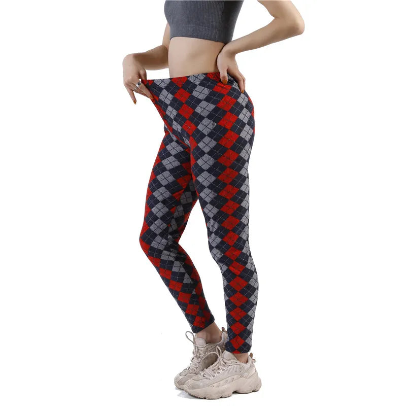 Yrrety Black Plaid Leggings Skinny Women's Workwear Push Up Fitness