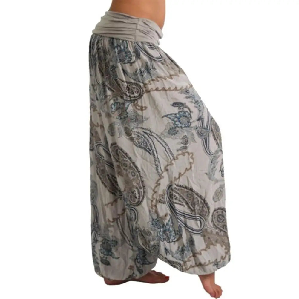 Women's Boho Paisley Print Ankle Tied Baggy Loose Pant