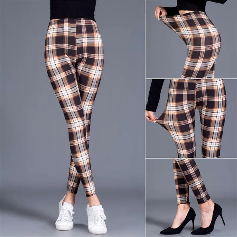 Yrrety Black Plaid Leggings Skinny Women's Workwear Push Up Fitness