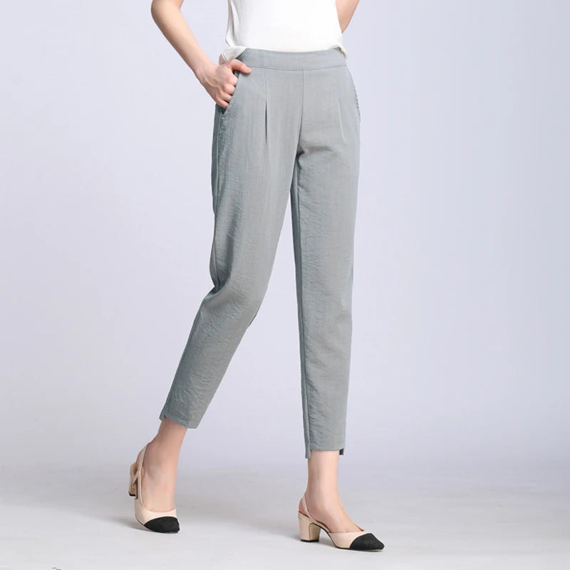 New Women's Casual Harajuku Spring Summer Trousers Elastic Waist Cotton