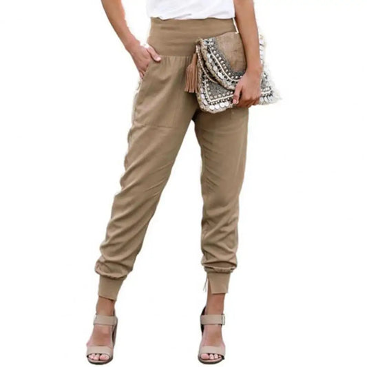 Women's High Waisted Pants Solid Color Ankle Tied Autumn