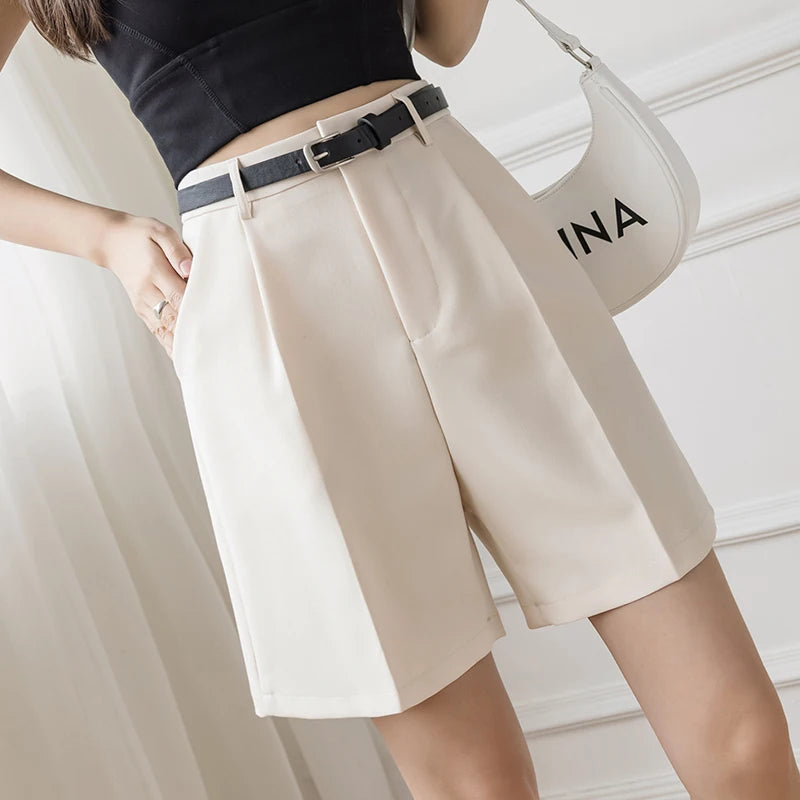 High Street Drape Suit Shorts Women's High Waist Zipper