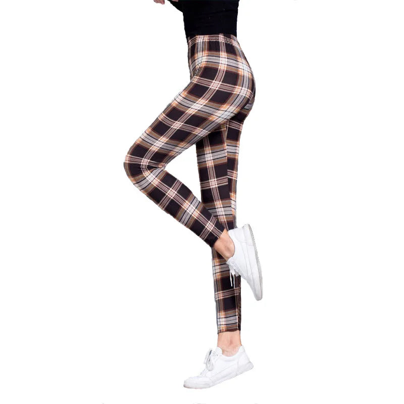 Yrrety Black Plaid Leggings Skinny Women's Workwear Push Up Fitness