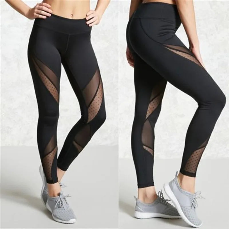 Hot Fashion Mesh Patchwork Leggings Women's Elastic Pant Capri