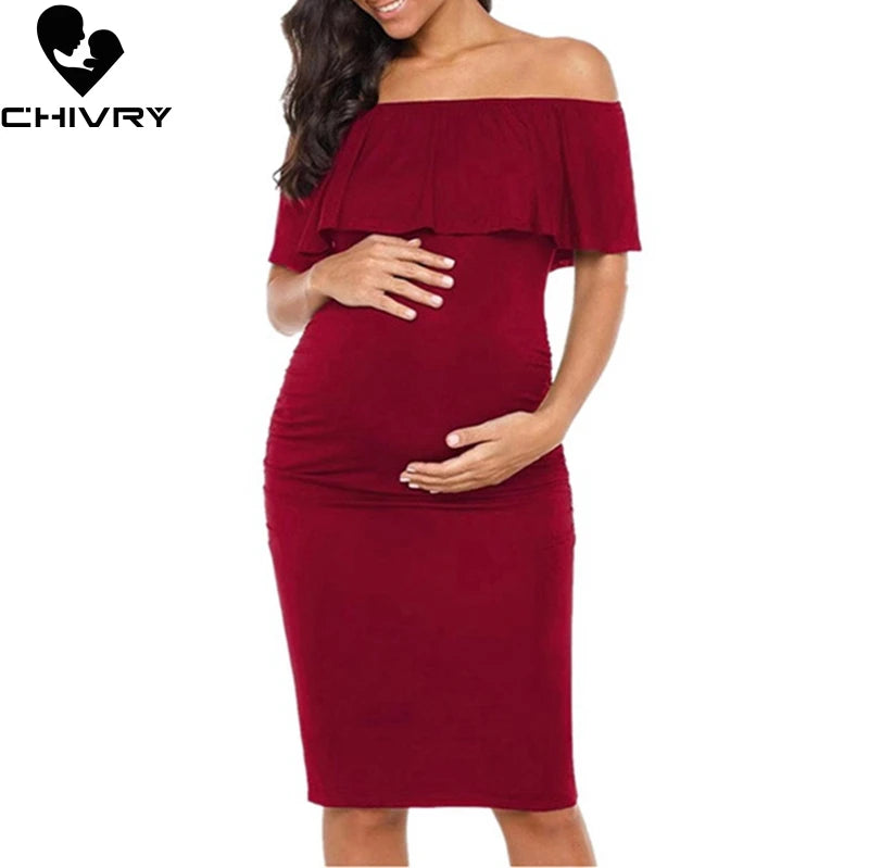 Pregnant Women Dress - Fashion Short Sleeve Ruffles