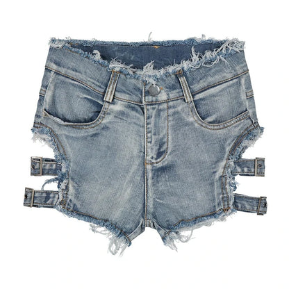 Sexy High Waist Distressed Denim Hot Shorts Black Ripped