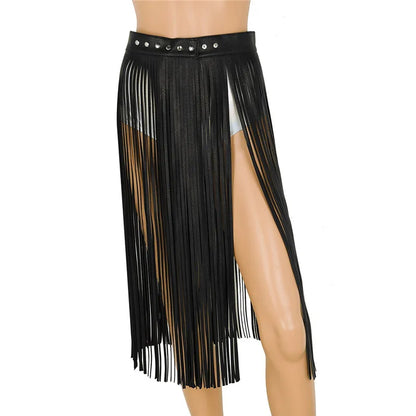 Women's Sexy Tassel Skirts Goth Hippie Boho Waistband Long Fringe