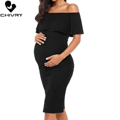 Pregnant Women Dress - Fashion Short Sleeve Ruffles