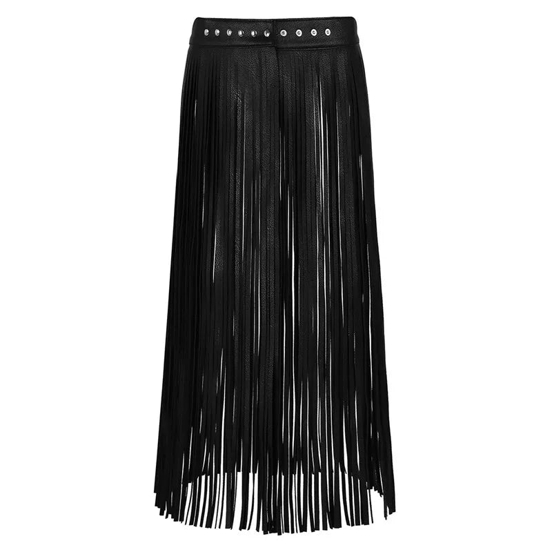 Women's Sexy Tassel Skirts Goth Hippie Boho Waistband Long Fringe