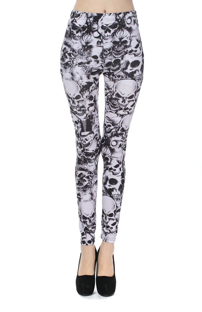 Elastic Black White Skull Leggings Milk Silk Printing