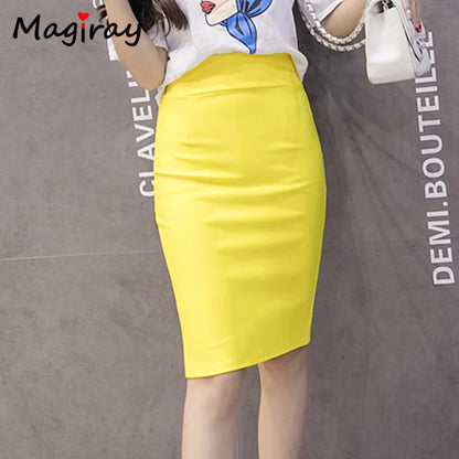 High Waist Elastic Pencil Skirt Bodycon Knee Length Office