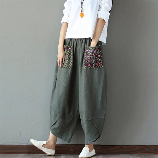 Sarouel Pantalon Femme Harem Pants Boho Cotton Linen