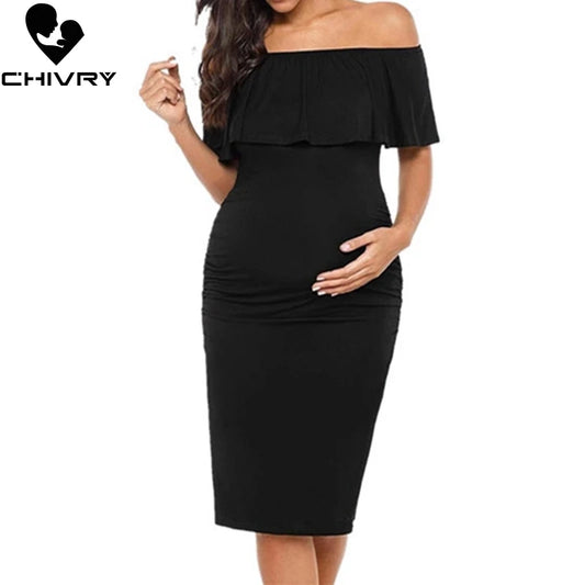 Pregnant Women Dress - Fashion Short Sleeve Ruffles