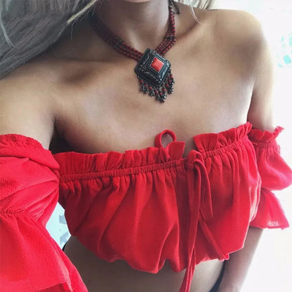 crop tops women summer lantern sleeve sexy strapless beach tops red black white ruched crop top tank top croptop