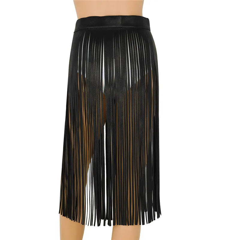 Women's Sexy Tassel Skirts Goth Hippie Boho Waistband Long Fringe