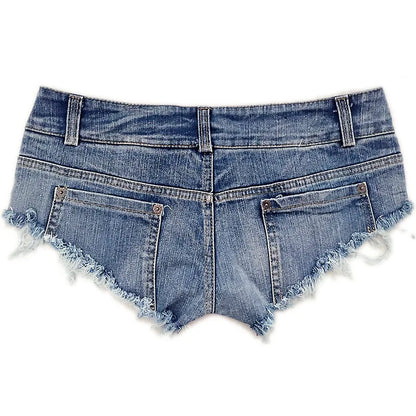 Sexy Women's Tassel Low Rise Waist Denim Booty Shorts Micro Mini Club Wear