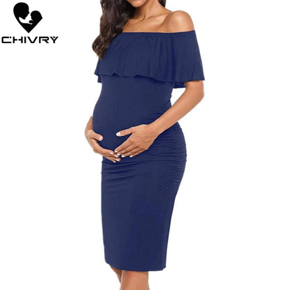 Pregnant Women Dress - Fashion Short Sleeve Ruffles