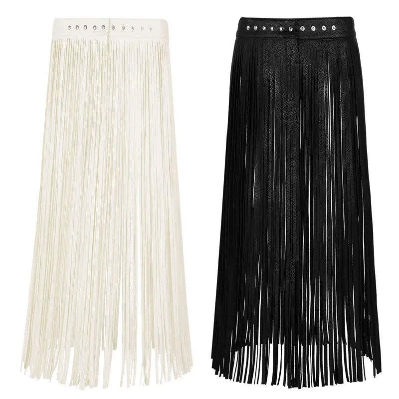 Women's Sexy Tassel Skirts Goth Hippie Boho Waistband Long Fringe