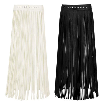 Women's Sexy Tassel Skirts Goth Hippie Boho Waistband Long Fringe