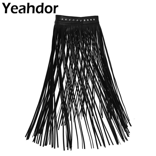 Women's Sexy Tassel Skirts Goth Hippie Boho Waistband Long Fringe